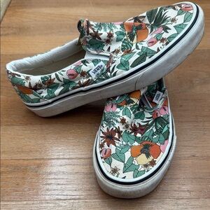 Vans  Tropical Floral Slip-On Sneakers - Green and Orange